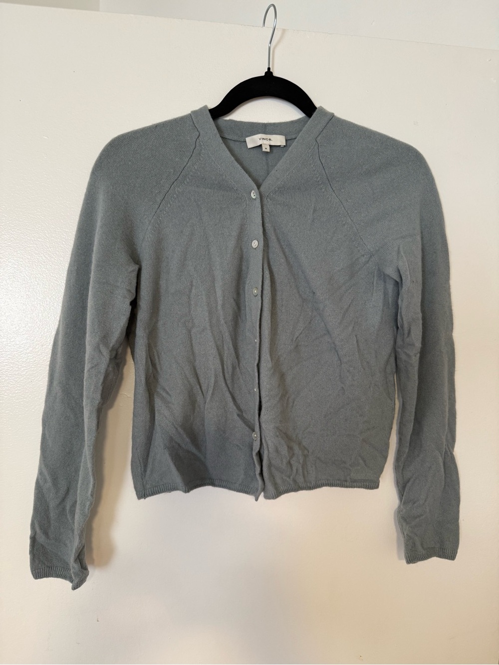 Vince Light Gray Button-Front Cashmere Blend Cardigan
